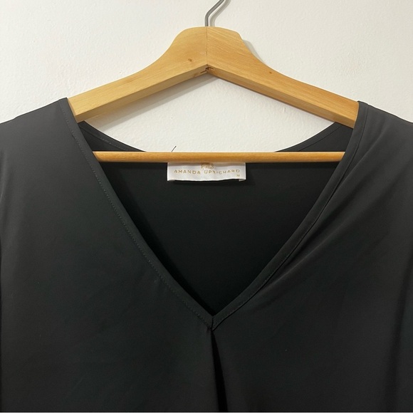 Vintage Amanda Uprichard M Long Sleeve V Neck Black Chic Minimalist Mini Dress - Picture 2 of 7